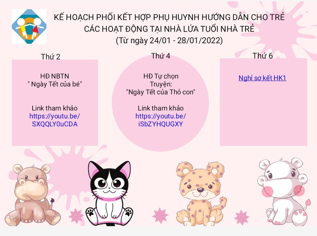 Nội dung phối kết hợp PH hướng dẫn trẻ tại nhà tuần 4 tháng 1 khối nhà trẻ