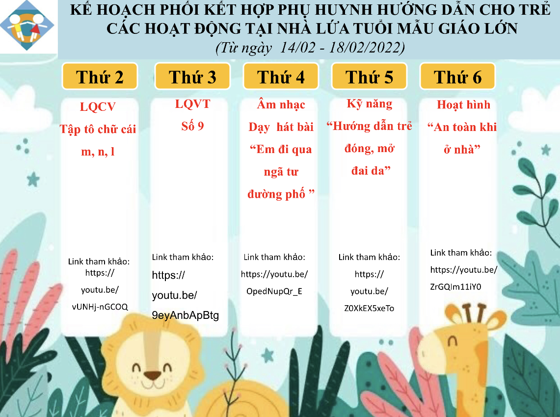 Nội dung học tập Tuần 3 - Tháng 2 Khối Mẫu giáo Lớn