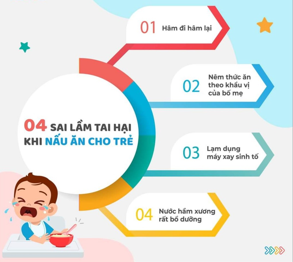 Những sai lầm nghiêm trọng khi nấu ăn cho trẻ