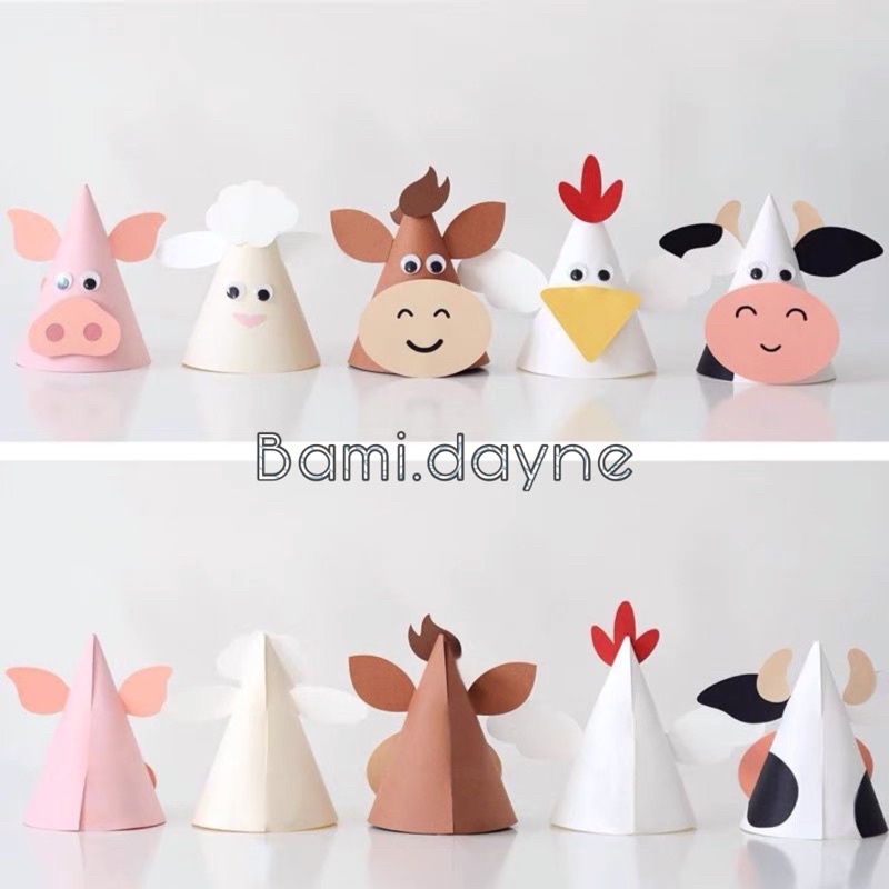 HD bé làm mũ sinh nhật hình các con vật.