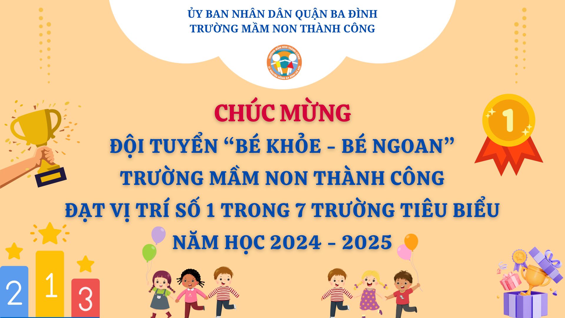 Khám phá niềm vui chiến thắng: Trường mầm non Thành Công đạt vị trí số 1 tại Liên hoan “Bé khỏe - Bé ngoan' cấp học Mầm non quận Ba Đình năm học 2024-2025