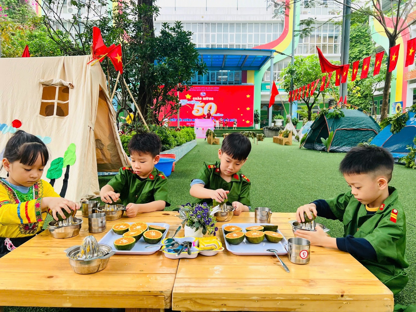 A group of boys sitting at a table with foodAI-generated content may be incorrect.